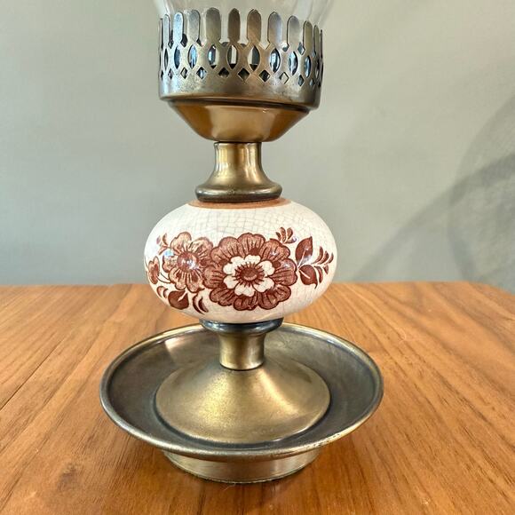 Vintage Hurricane Candle Holder Glass Chimney Brass Base and Shade - Picture 3 of 8